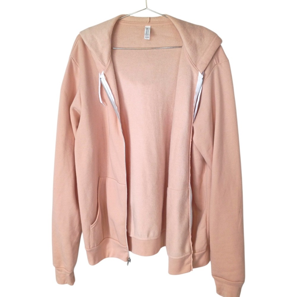 Bella Canvas Peach Pink Zip Up Hoodie Women's Large Fleece Lined Casual Jacket